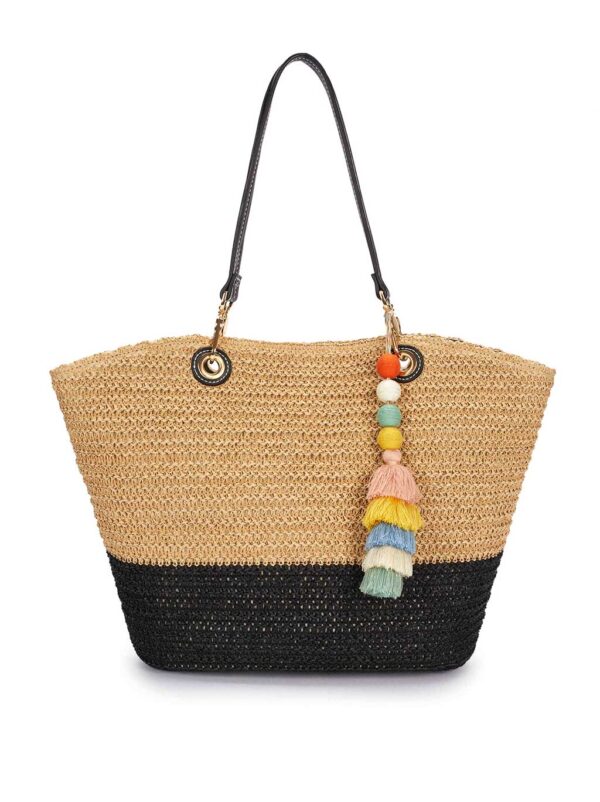 Дамска плетена чанта с цветен аксесоар PARFOIS
